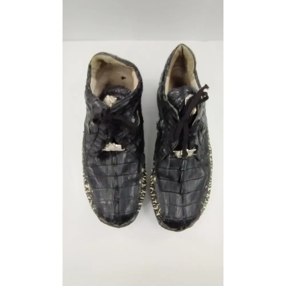 FENNIX ITALY 3044 Men's Black Alligator Hornback Crocodile Sneakers M13 CUSTOM